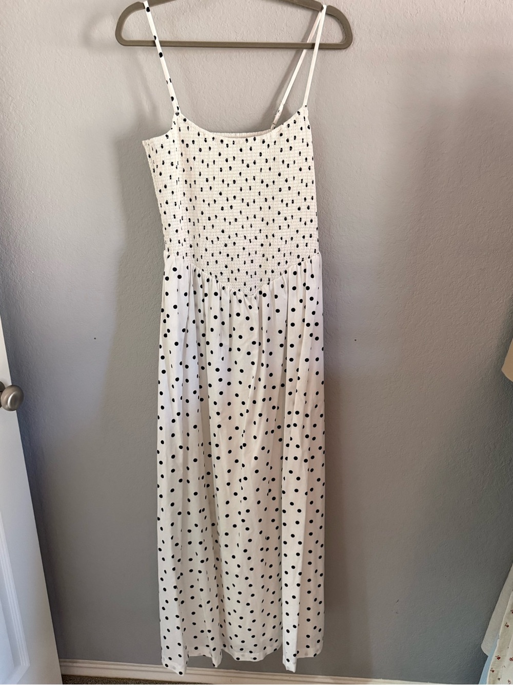 Abercrombie White Black Polka Dot Smocked Midi Dress Large Tall
